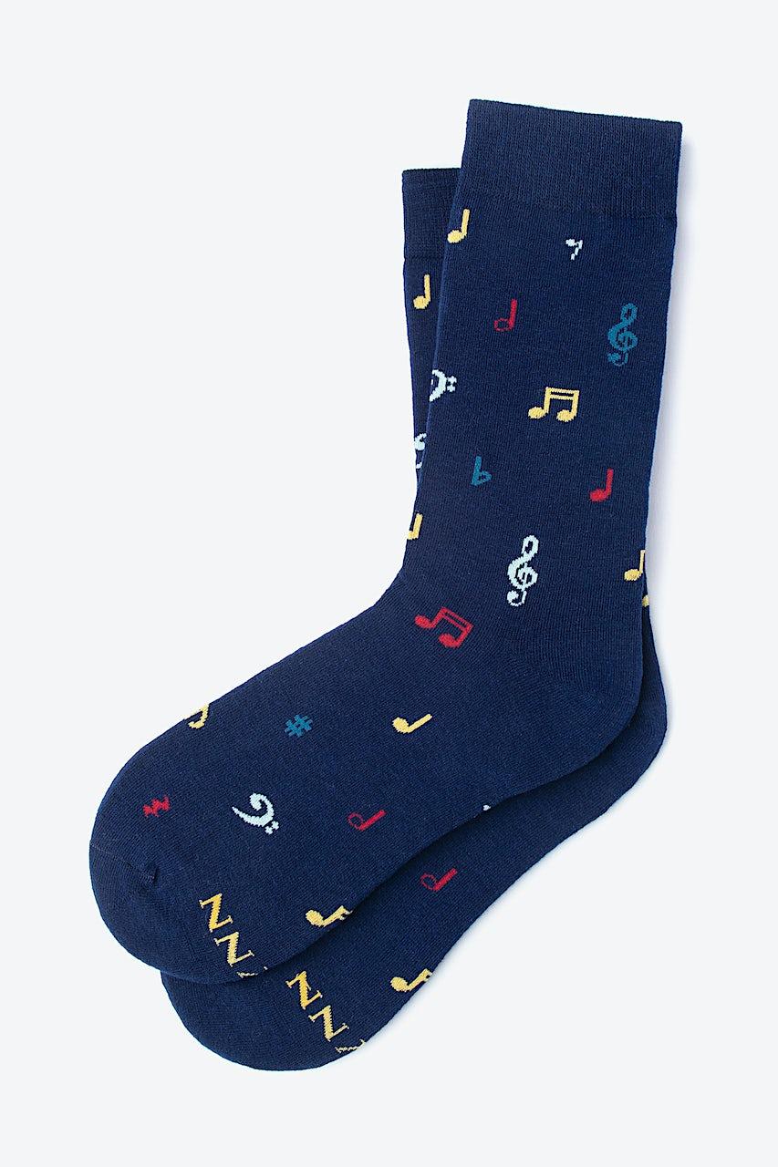 Alynn Music Note Navy Blue His & Hers Socks
