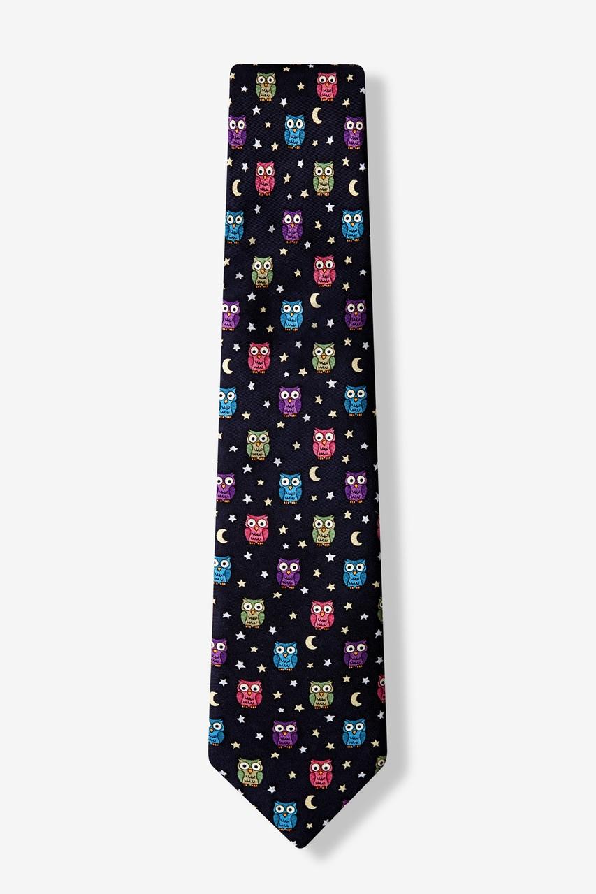 Alynn Night Owl Black 100% Silk Skinny Tie