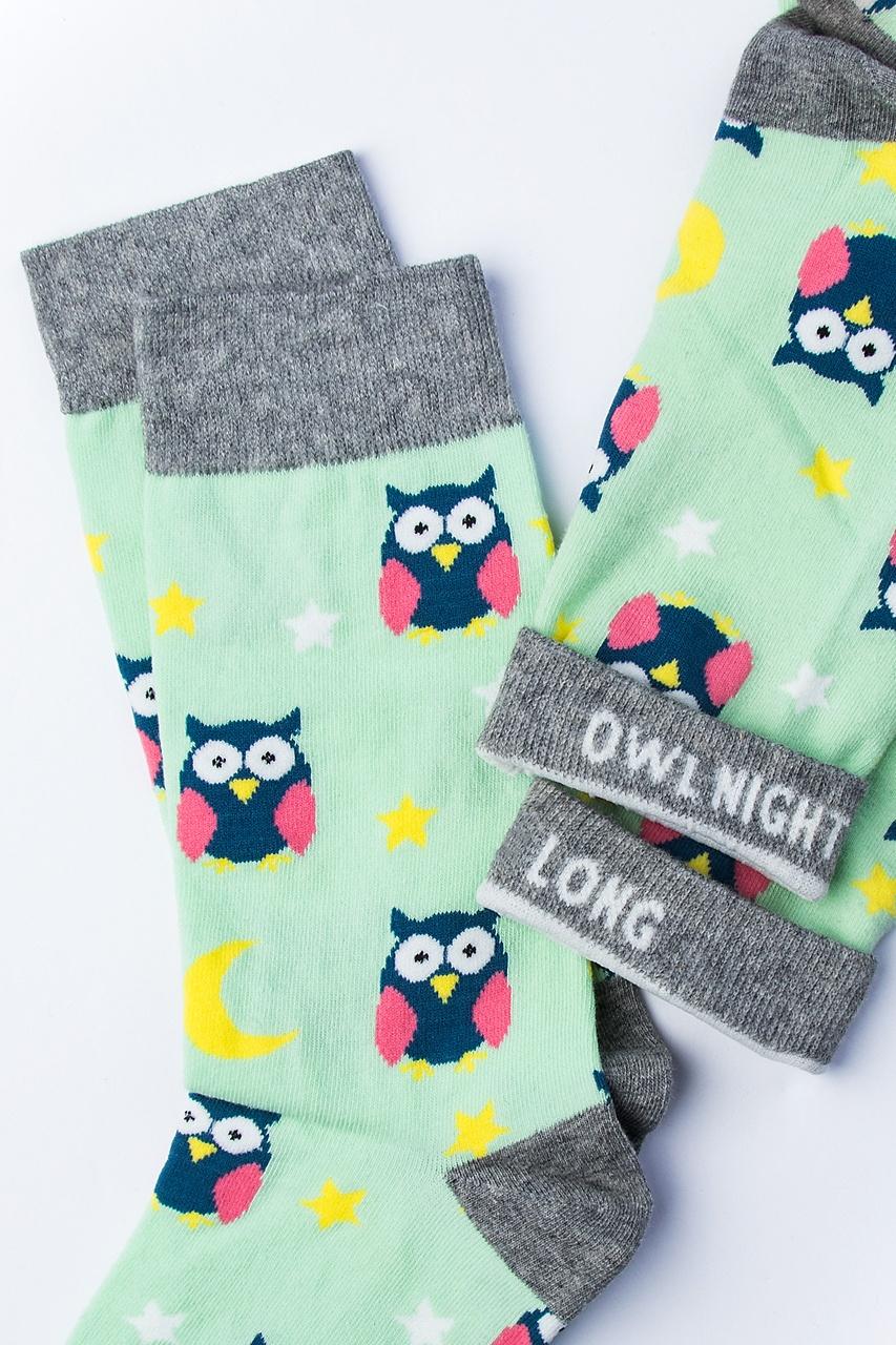 Alynn Owl Night Long Mint Green Women's Sock
