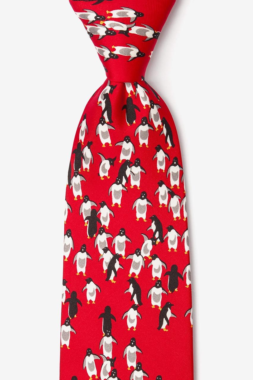 alynn Penguins red 100% silk Tie
