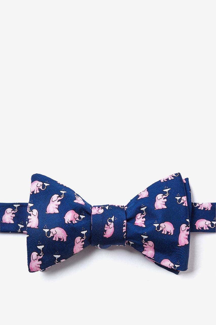alynn Pink Elephants Navy Blue Self-Tie Bow Tie
