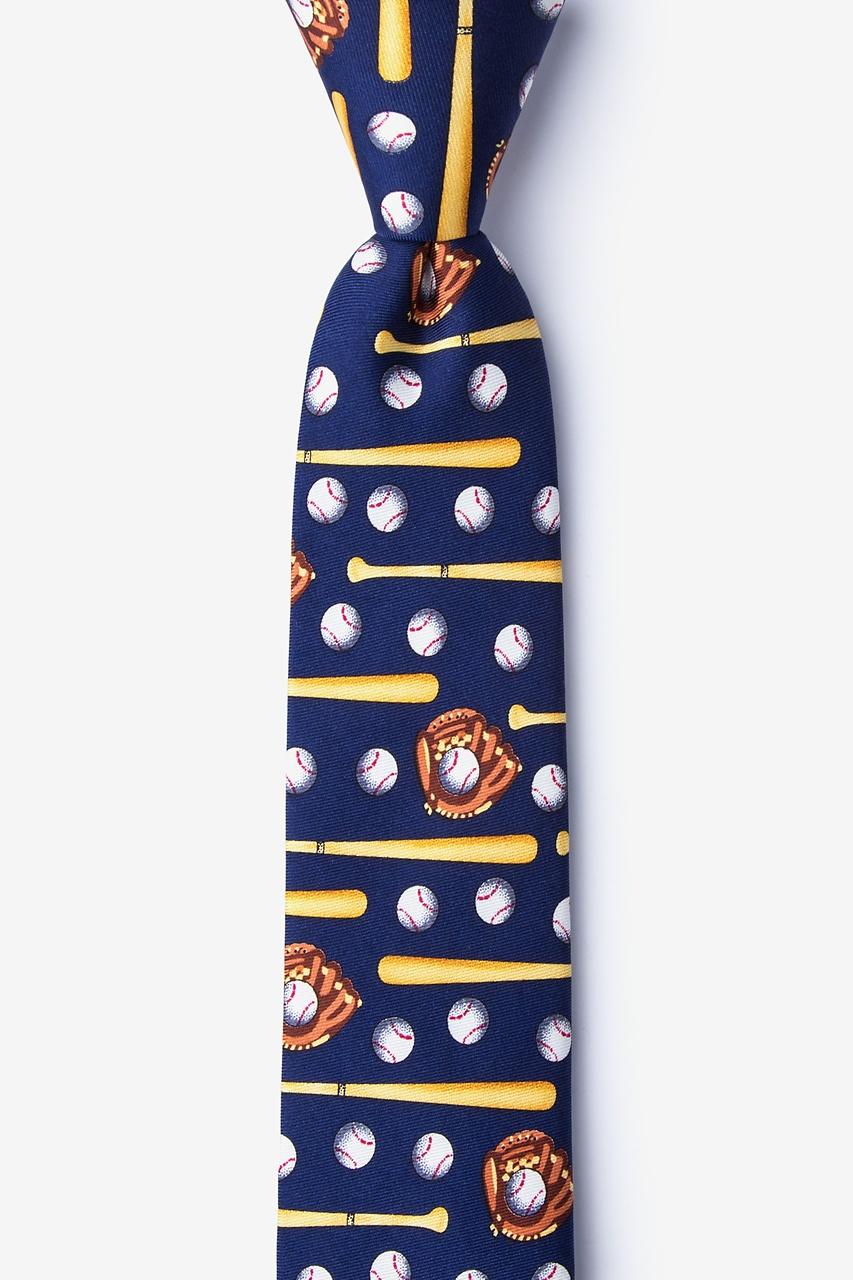 alynn Play Ball Navy Blue 100% silk Skinny Tie