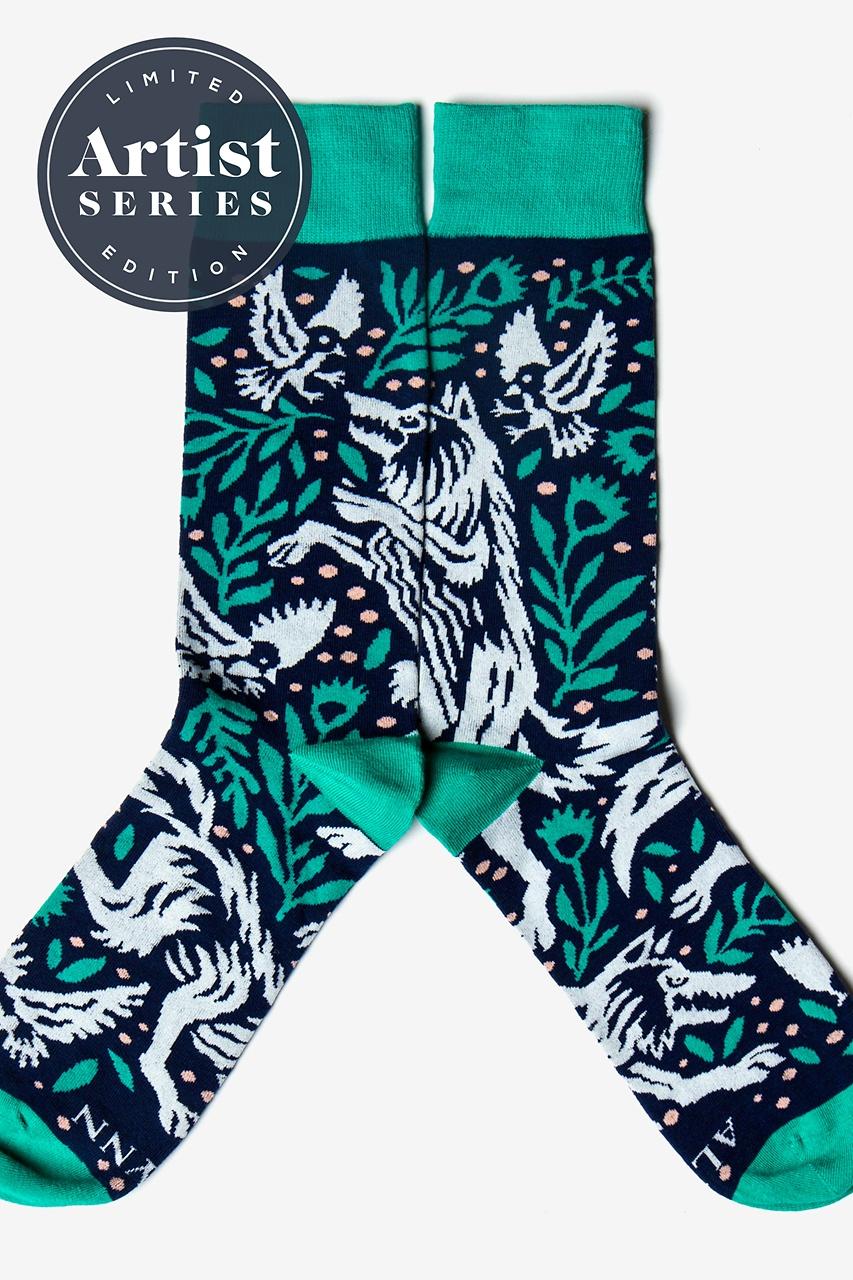 alynn Alynn® X Joshua Noom Prowling Wolf Navy Blue Sock