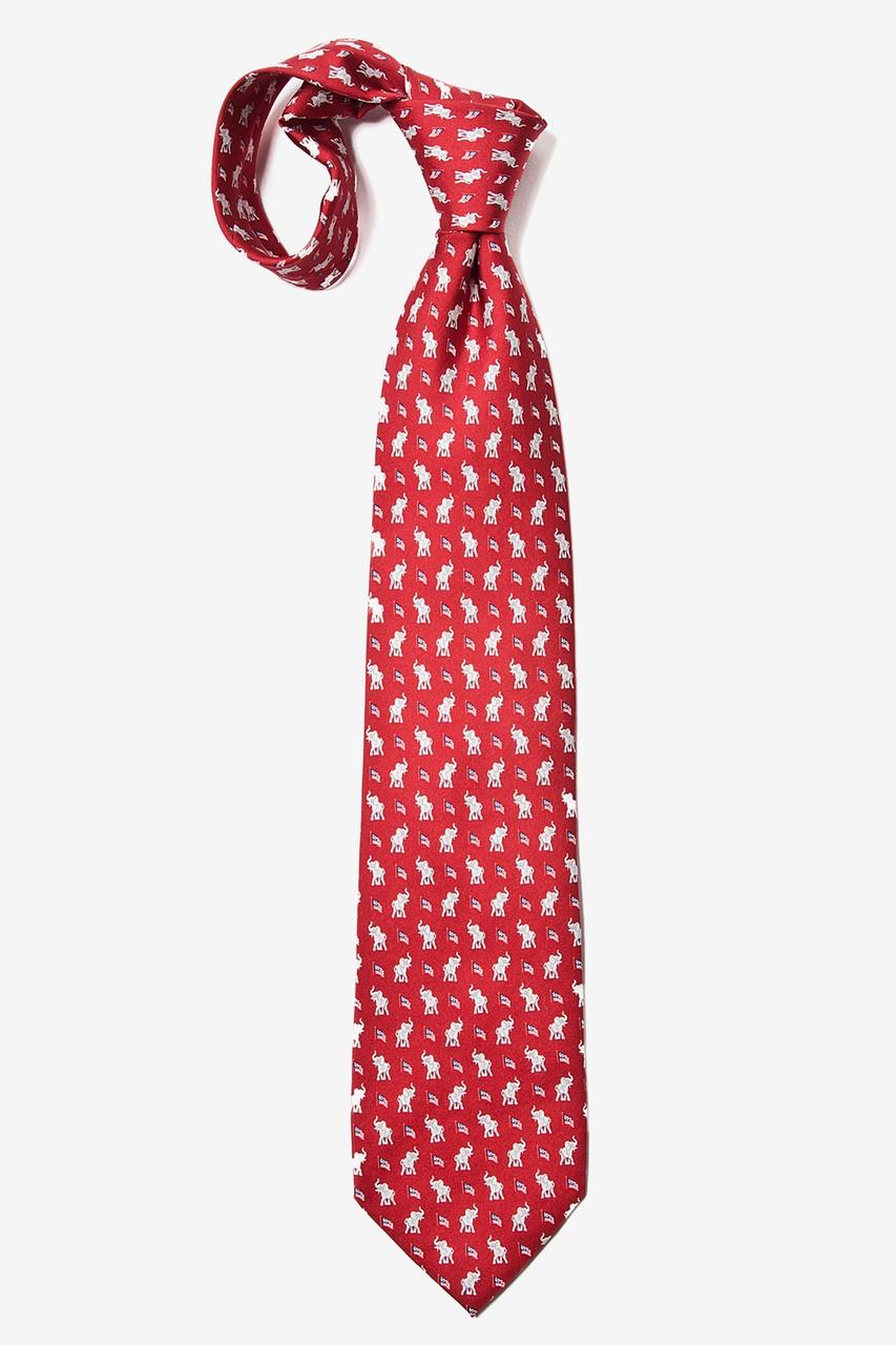 Alynn Republican Elephants Red 100% Silk Tie