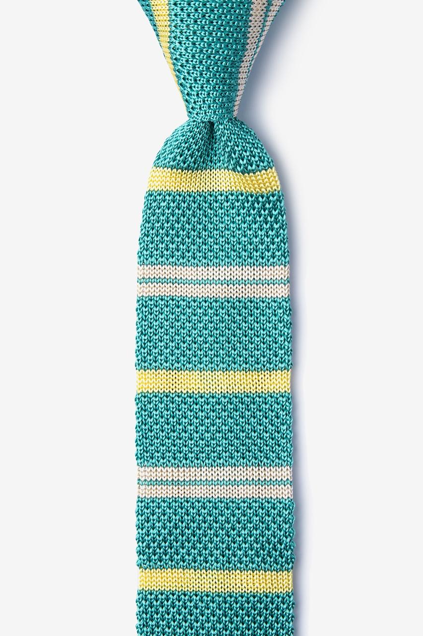 alynn Roman Stripe teal Knit Skinny Tie