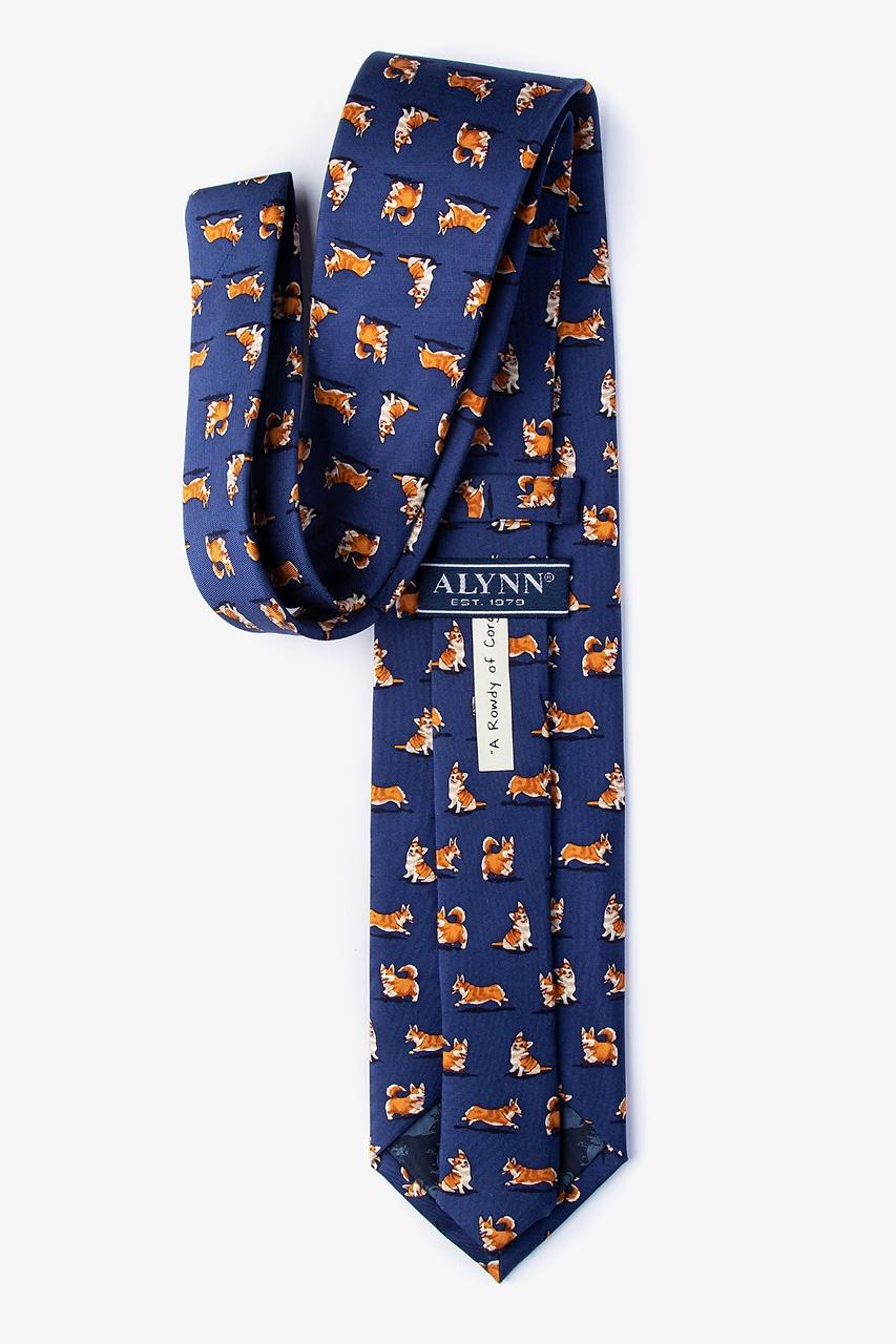 Alynn Rowdy Corgis Navy Blue 100% Silk Tie