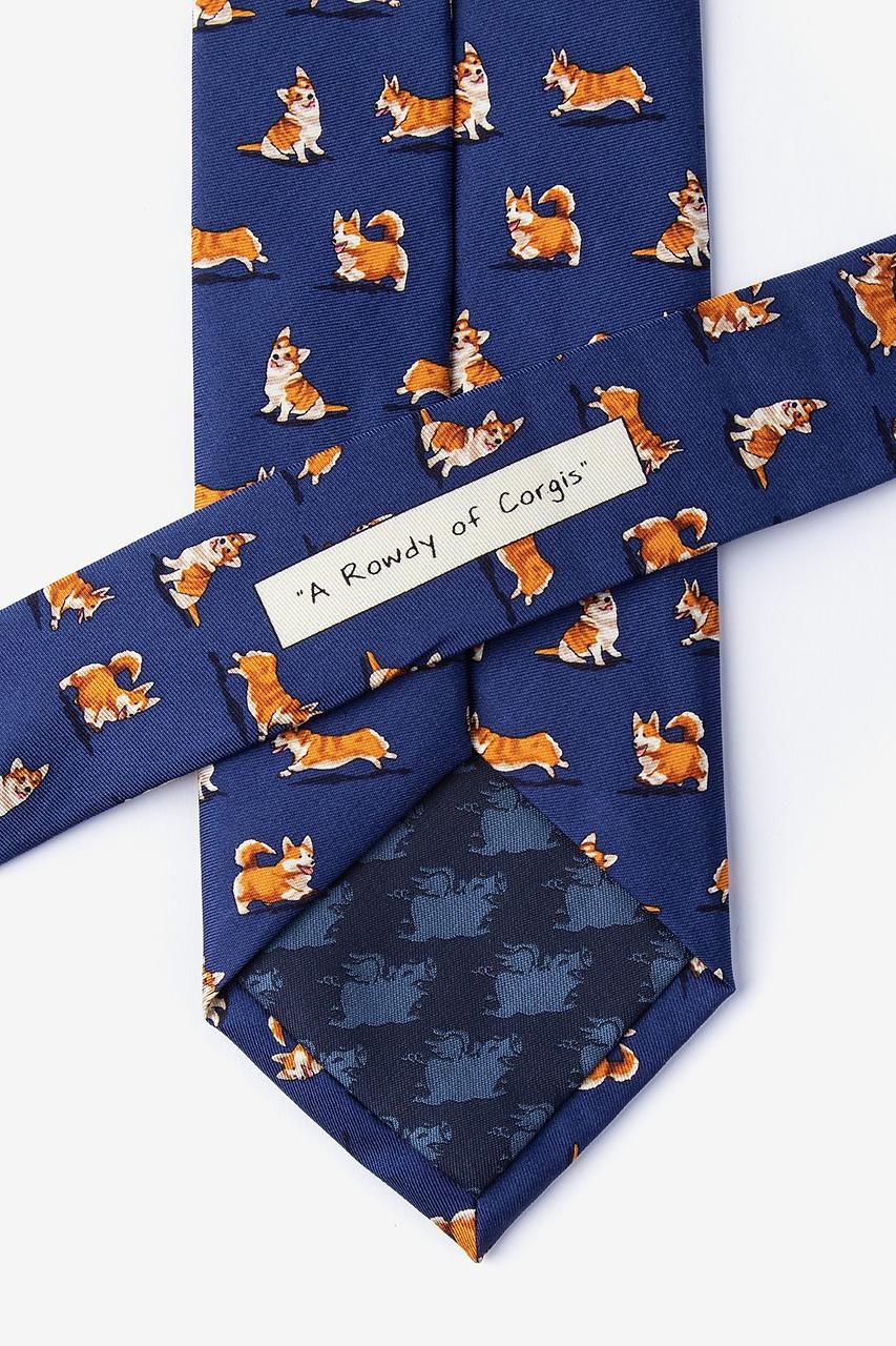 Alynn Rowdy Corgis Navy Blue 100% Silk Tie