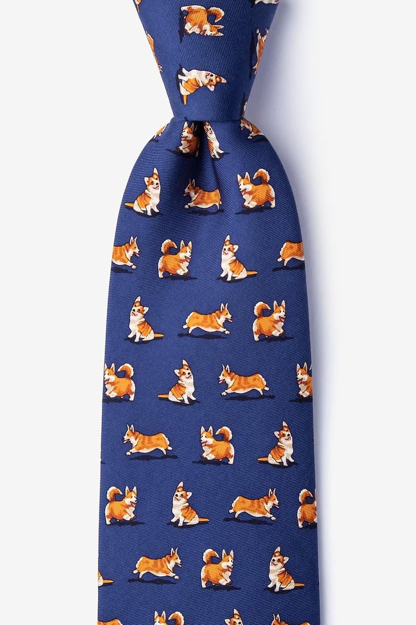 alynn Rowdy Corgis Navy Blue 100% silk Tie