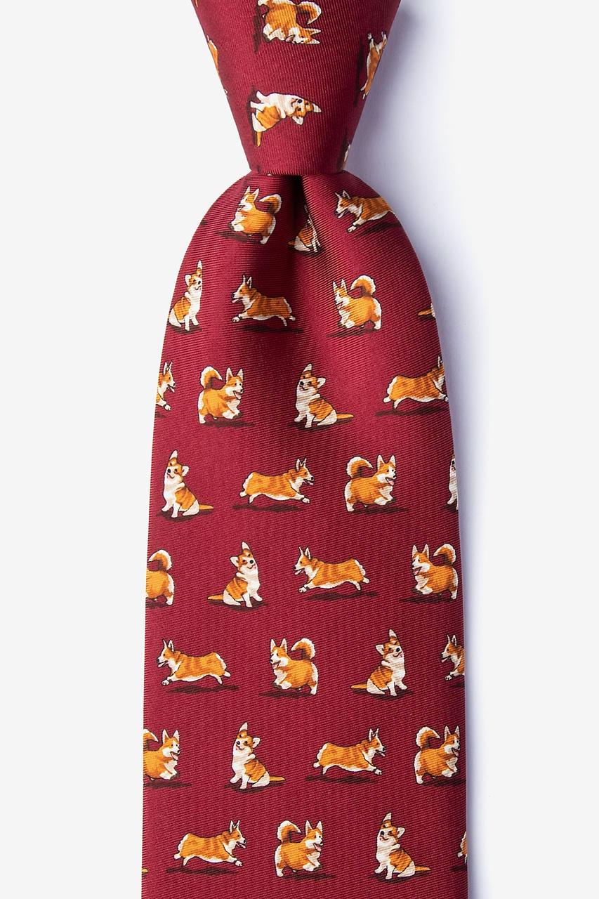 alynn Rowdy Corgis red 100% silk Tie
