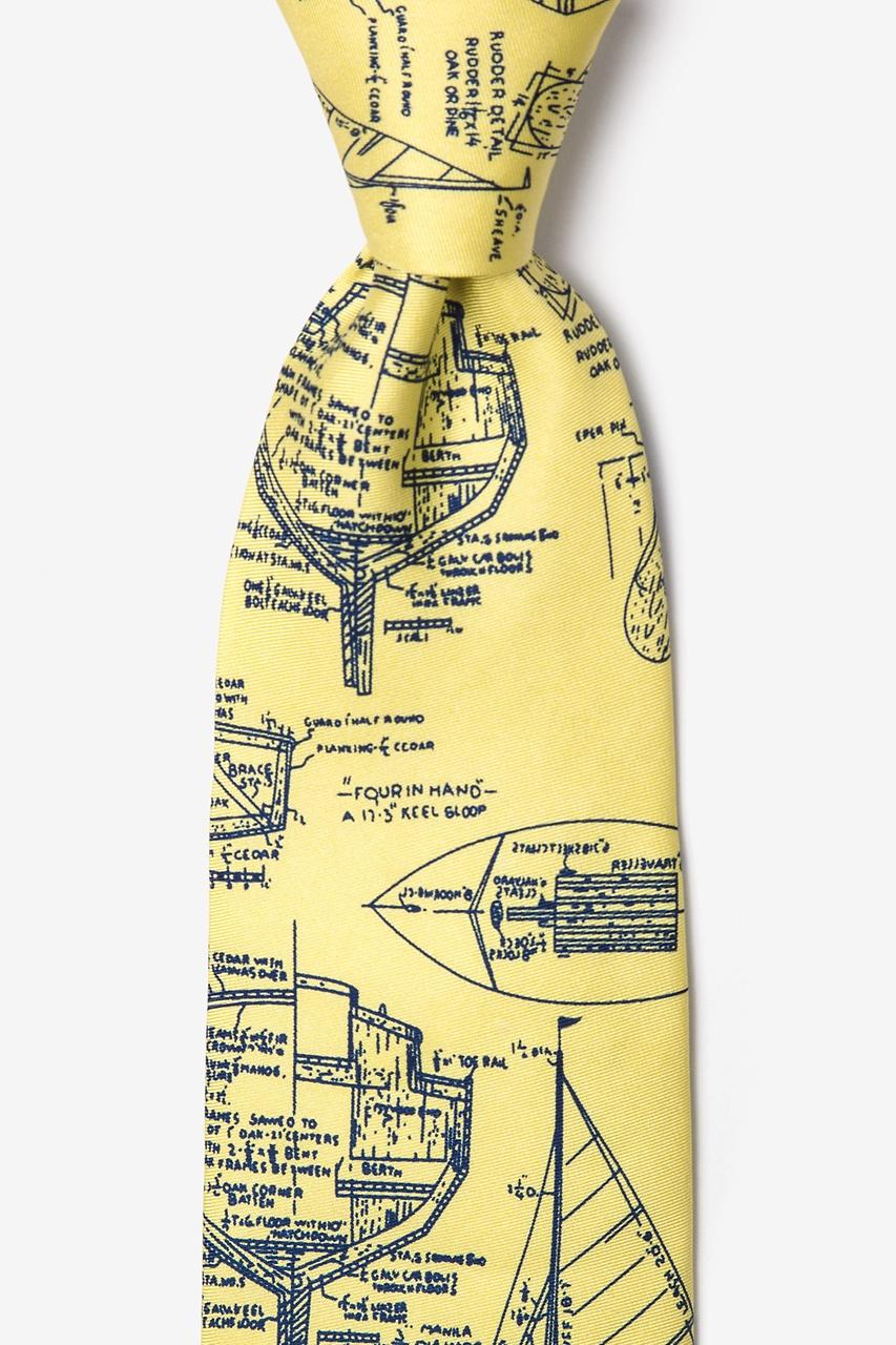 alynn Sail Plans yellow 100% silk Tie