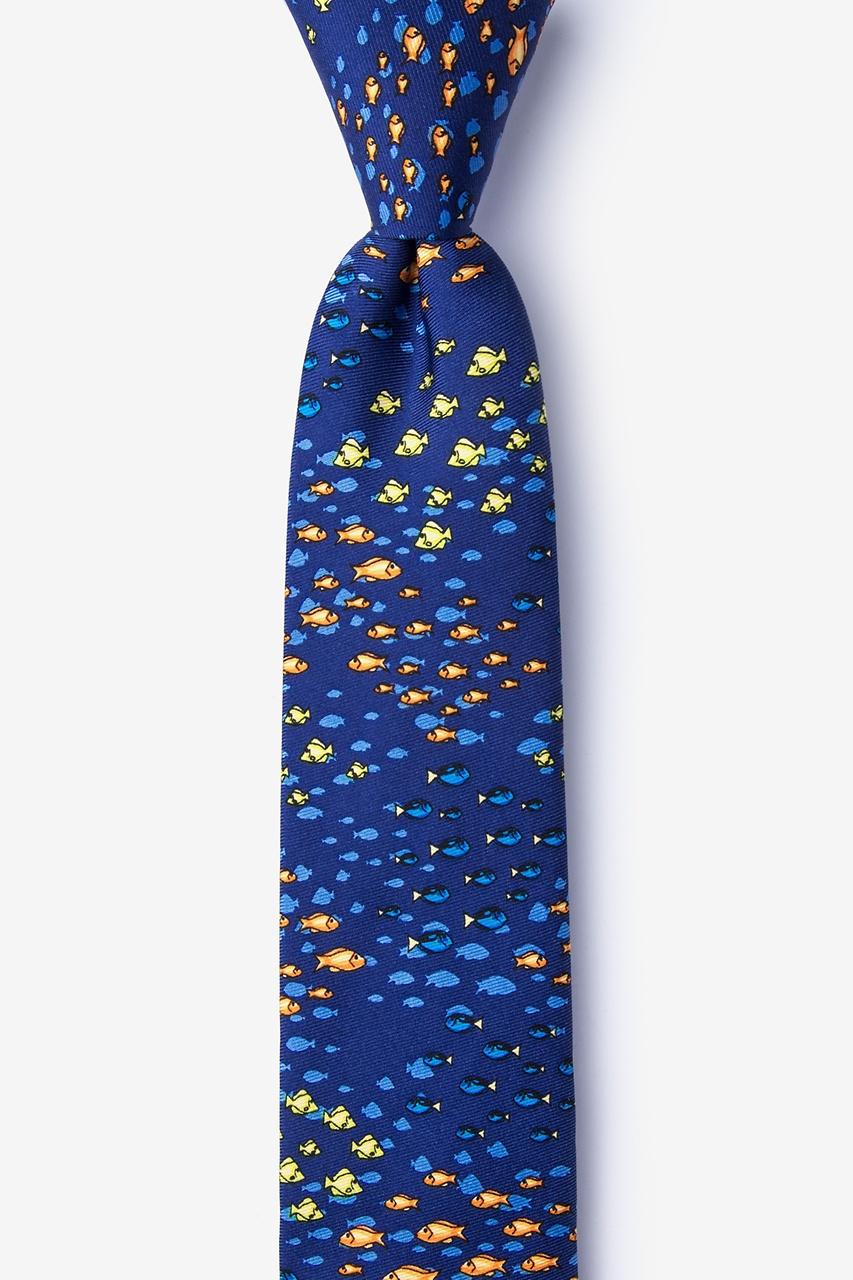 alynn School of Fish Navy Blue 100% silk Skinny Tie