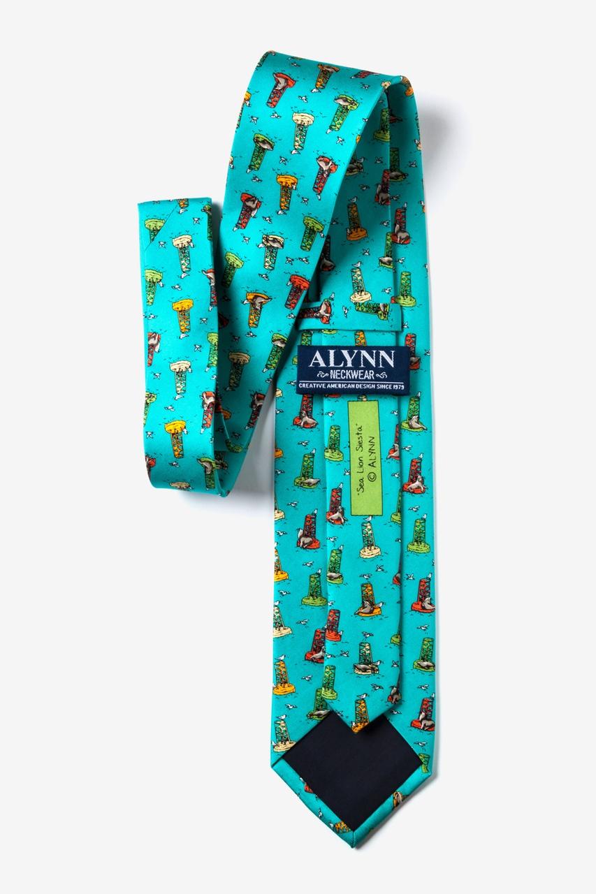 Alynn Sea Lion Siesta Aqua 100% Silk Tie