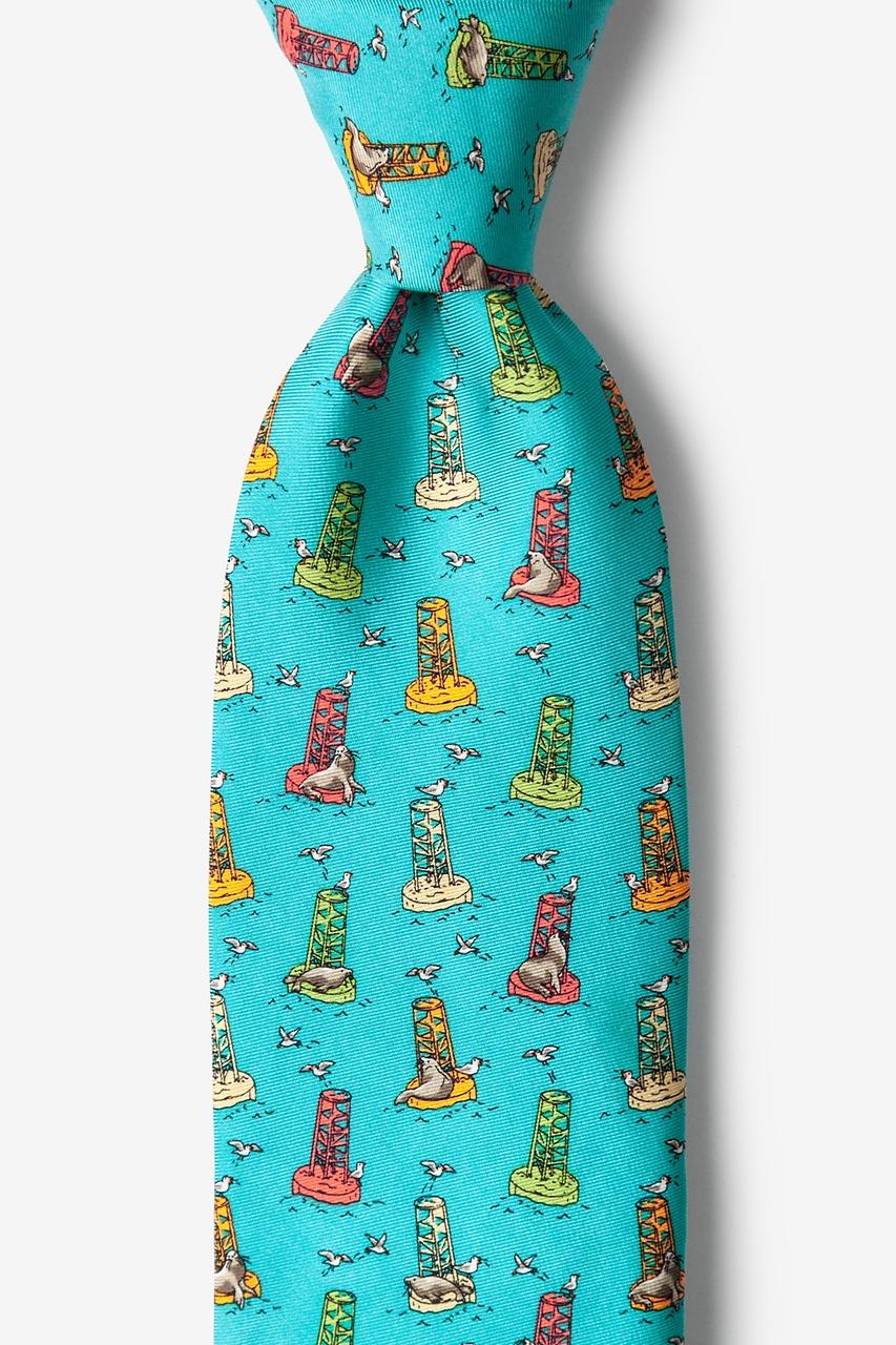 alynn Sea Lion Siesta aqua 100% silk Tie