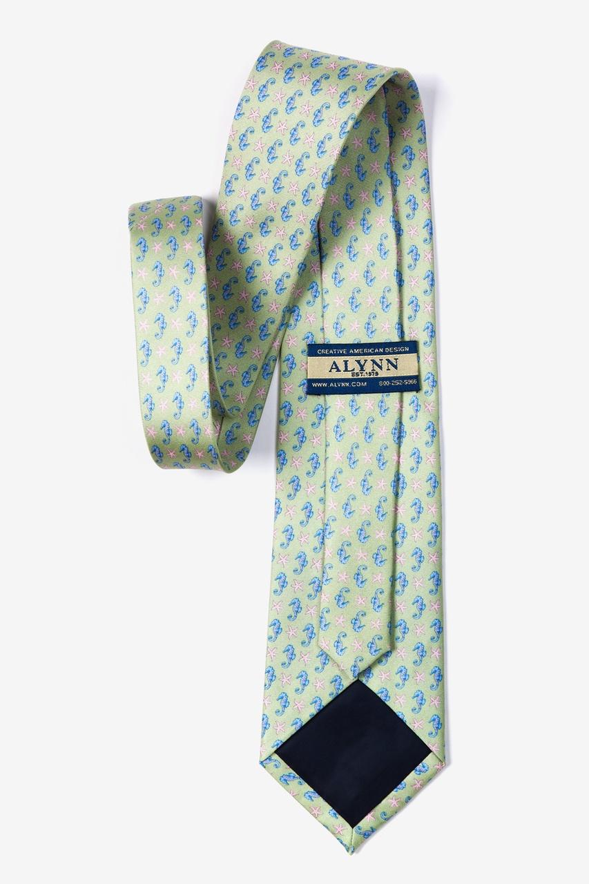 Alynn Seahorses & Starfish Green 100% Silk Tie