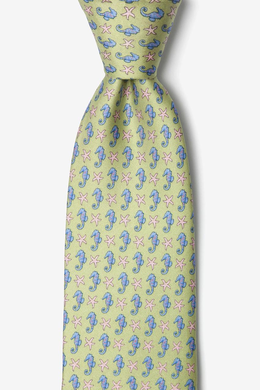 alynn Seahorses & Starfish green 100% silk Tie