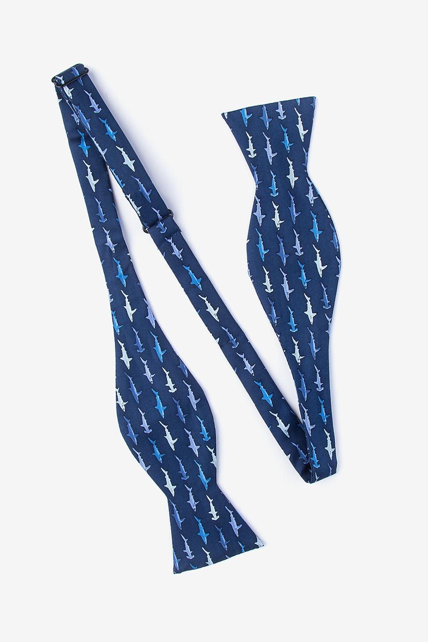 Alynn Shark Print Navy Blue Self-Tie Bow Tie