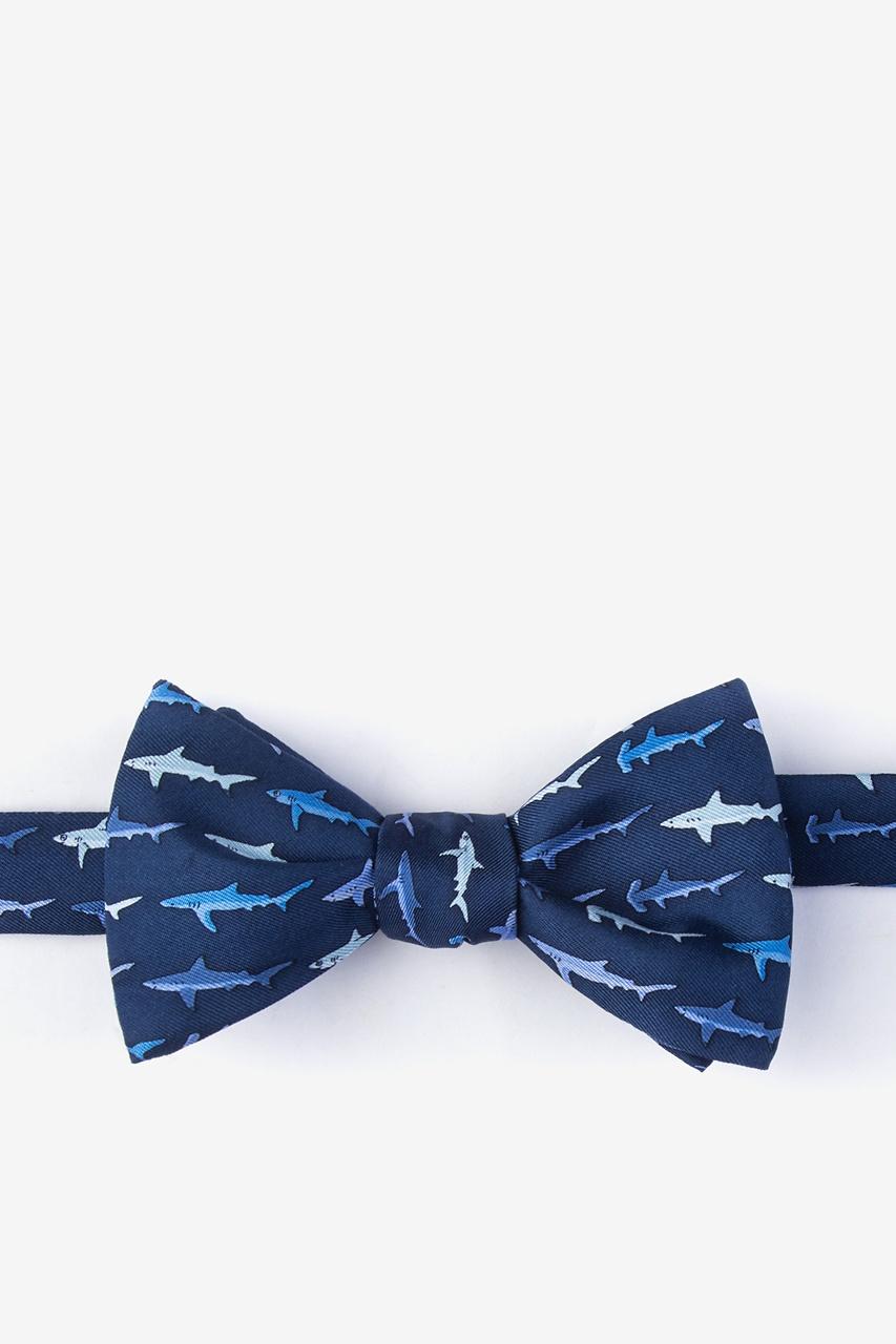 alynn Shark Print Navy Blue Self-Tie Bow Tie