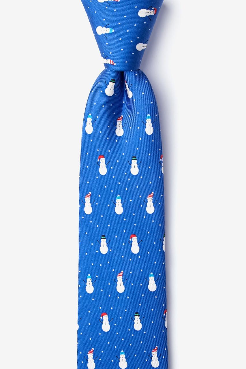 alynn Snowmen in the Snow blue 100% silk Skinny Tie