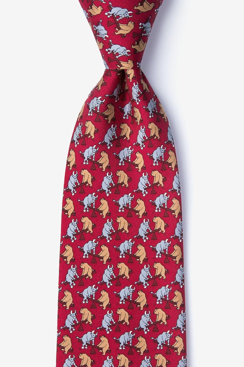 alynn Stock Market Playground red 100% silk Tie