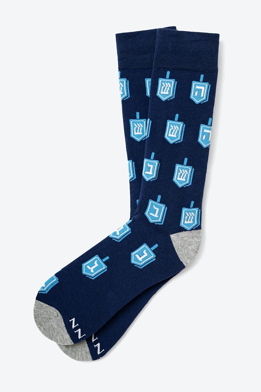 alynn This is How I roll - Dreidel Navy Blue Sock
