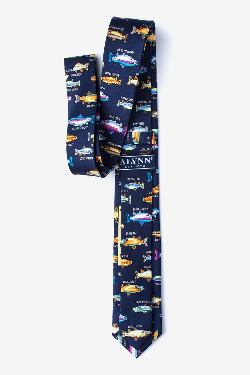 Alynn Trout Family Navy Blue 100% Silk Skinny Tie