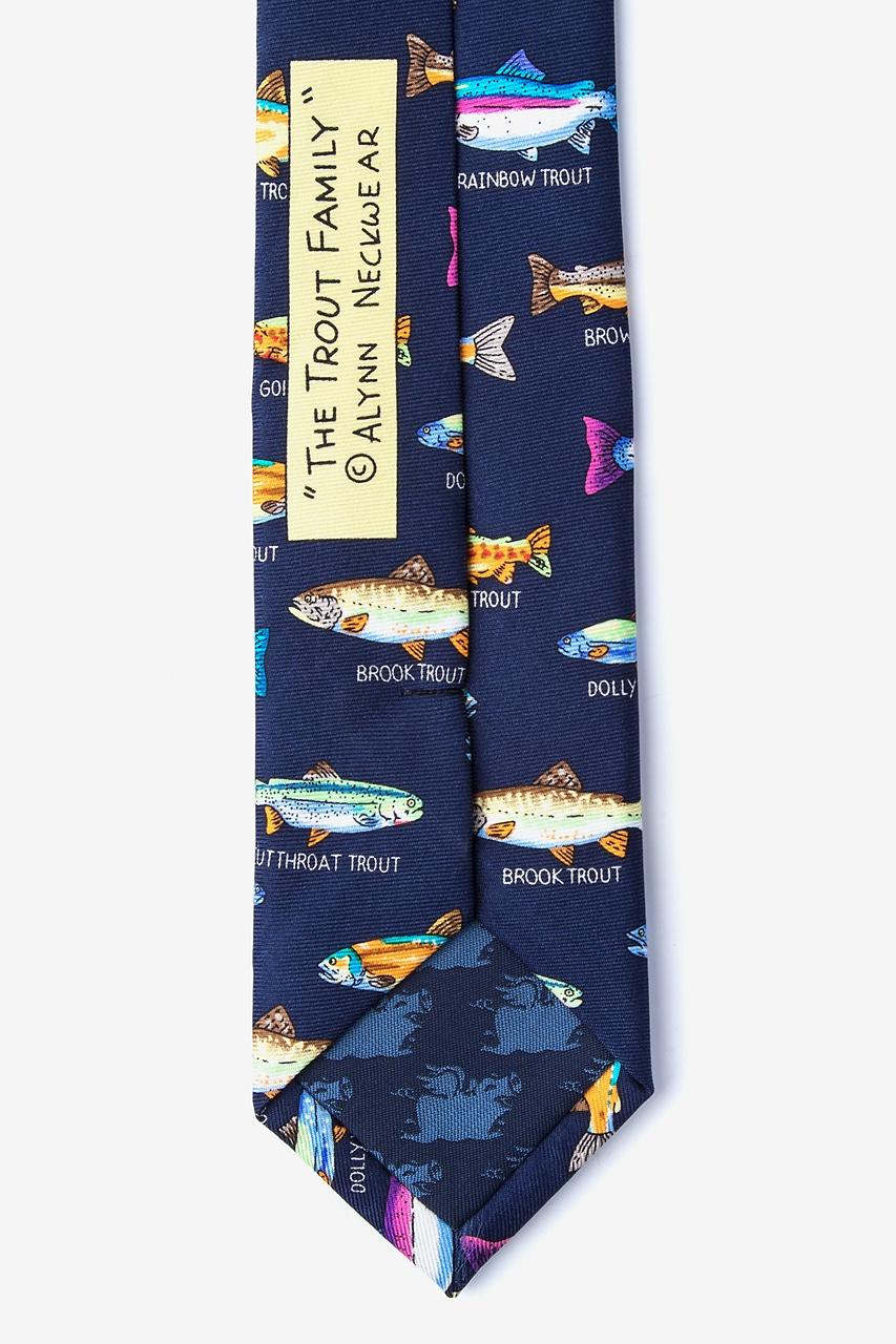 Alynn Trout Family Navy Blue 100% Silk Skinny Tie