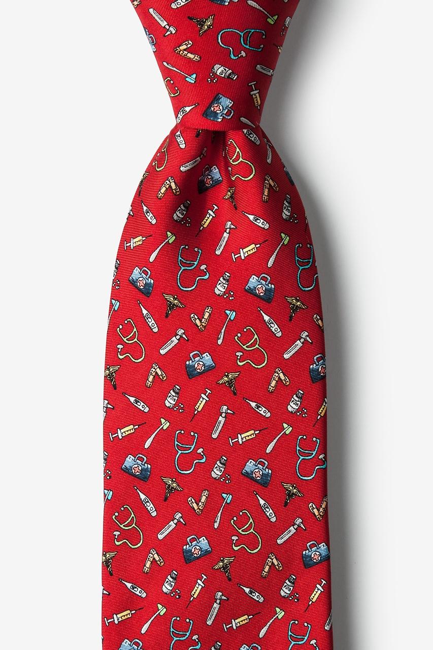alynn Trust Me I'm a Doctor red 100% silk Tie