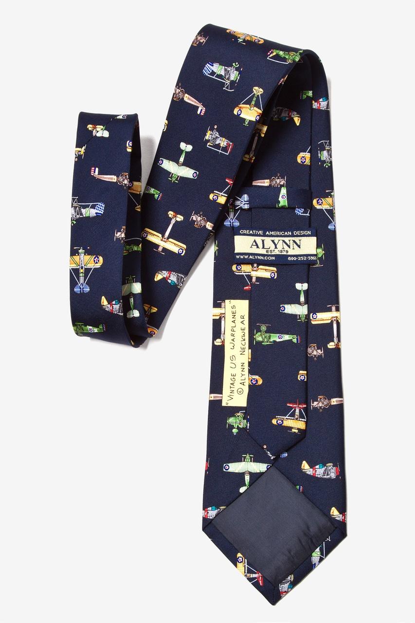 Alynn Vintage U.S. Warplanes Navy Blue 100% Silk Tie
