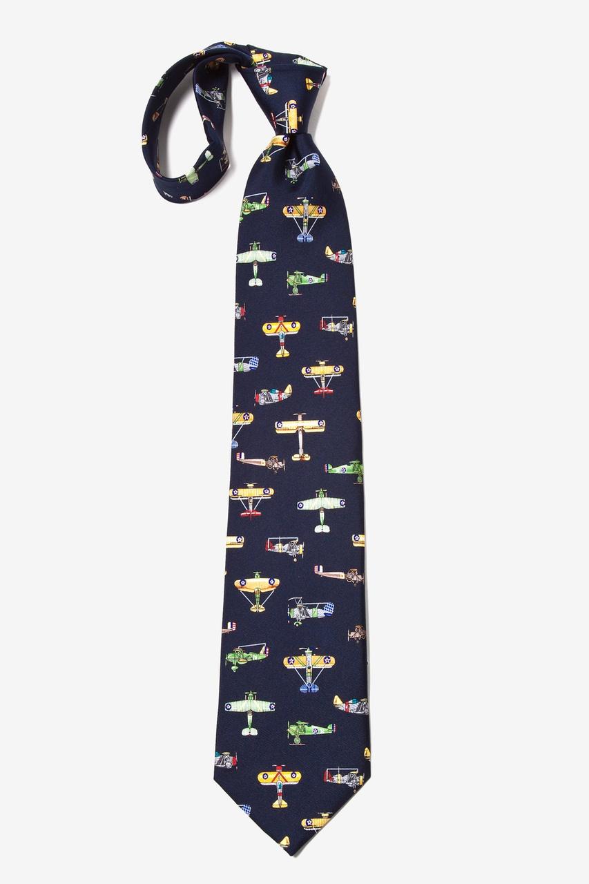 Alynn Vintage U.S. Warplanes Navy Blue 100% Silk Tie