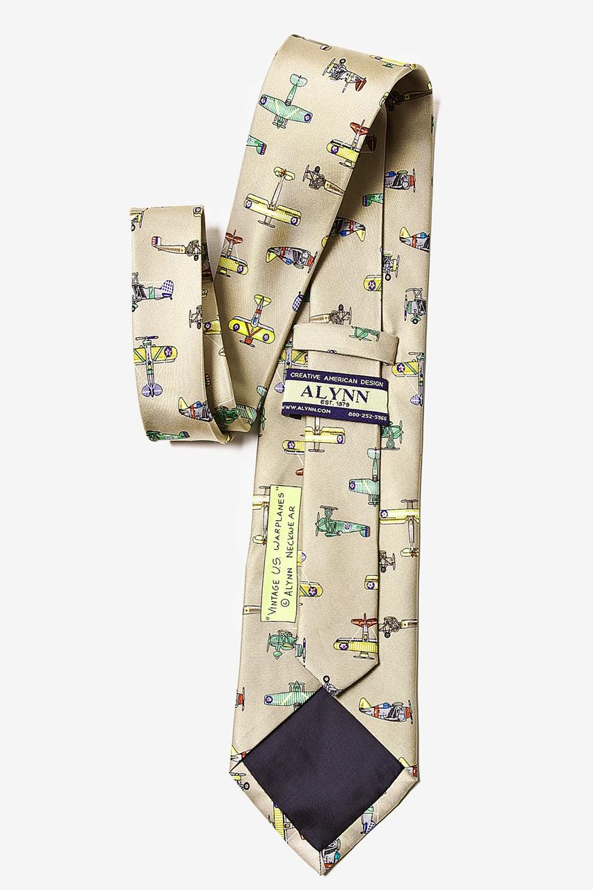 Alynn Vintage US Warplanes Tan/taupe 100% Silk Tie