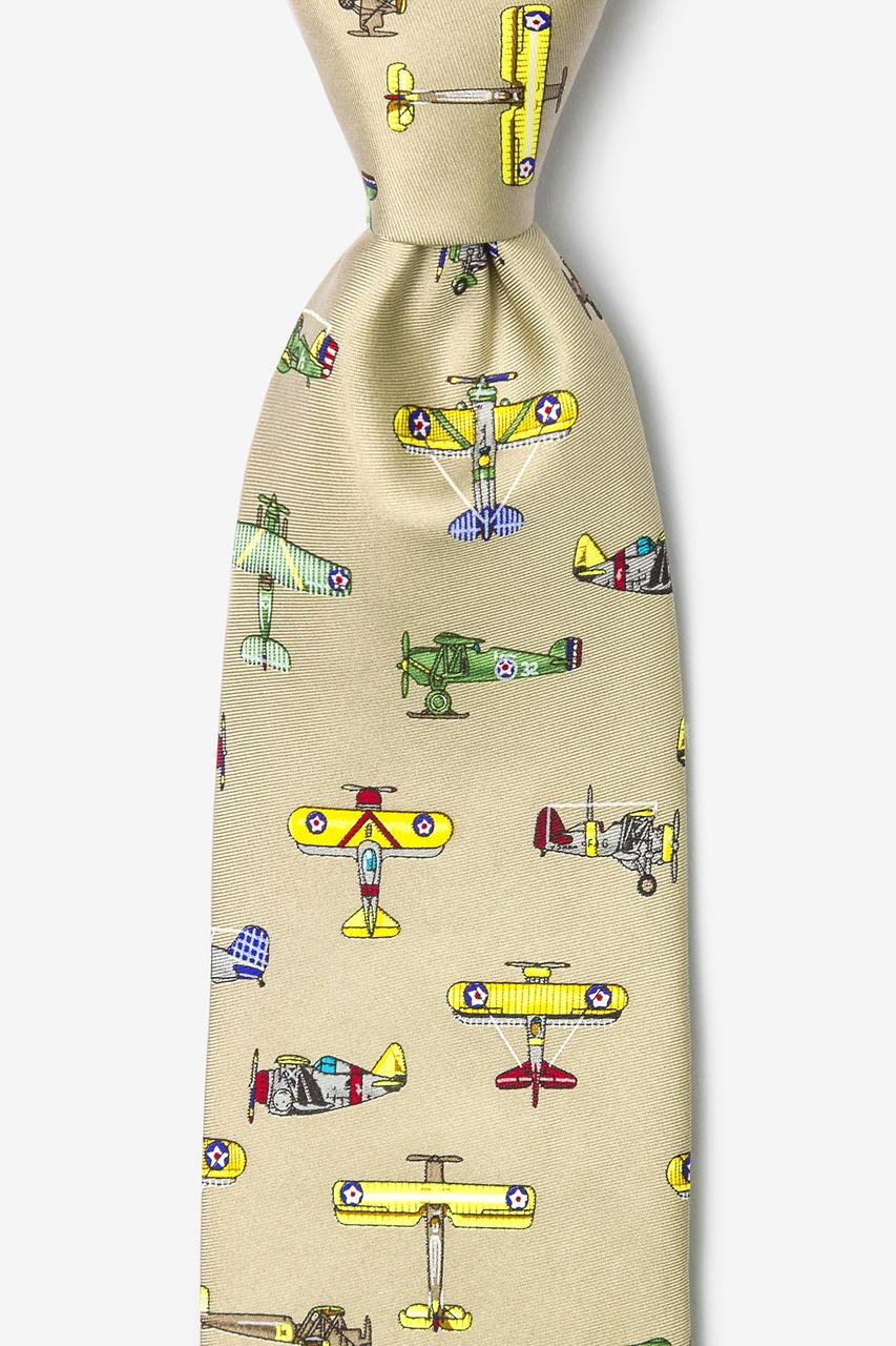 alynn Vintage US Warplanes tan/taupe 100% silk Tie