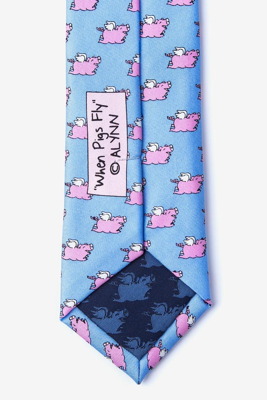 Alynn When Pigs Fly Light Blue 100% Silk Skinny Tie