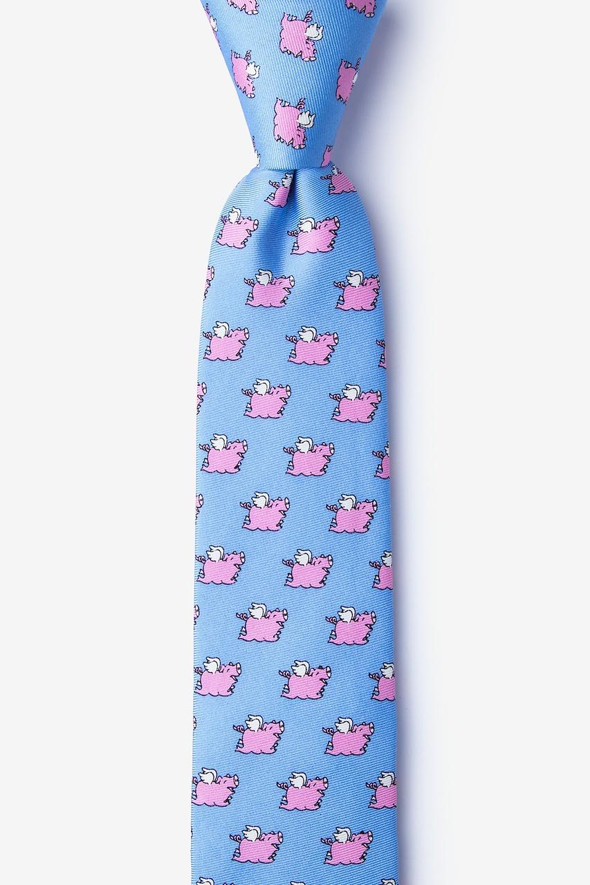 alynn When Pigs Fly light blue 100% silk Skinny Tie