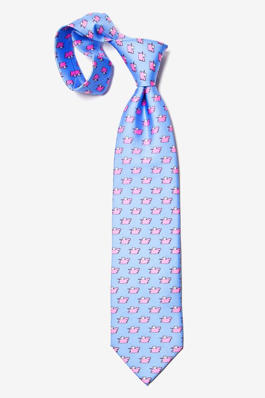 Alynn When Pigs Fly Light Blue 100% Silk Tie