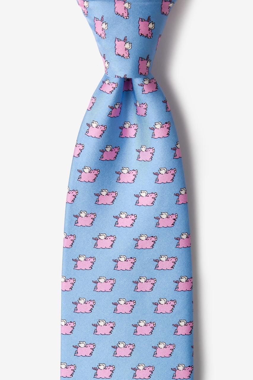 alynn When Pigs Fly light blue 100% silk Tie