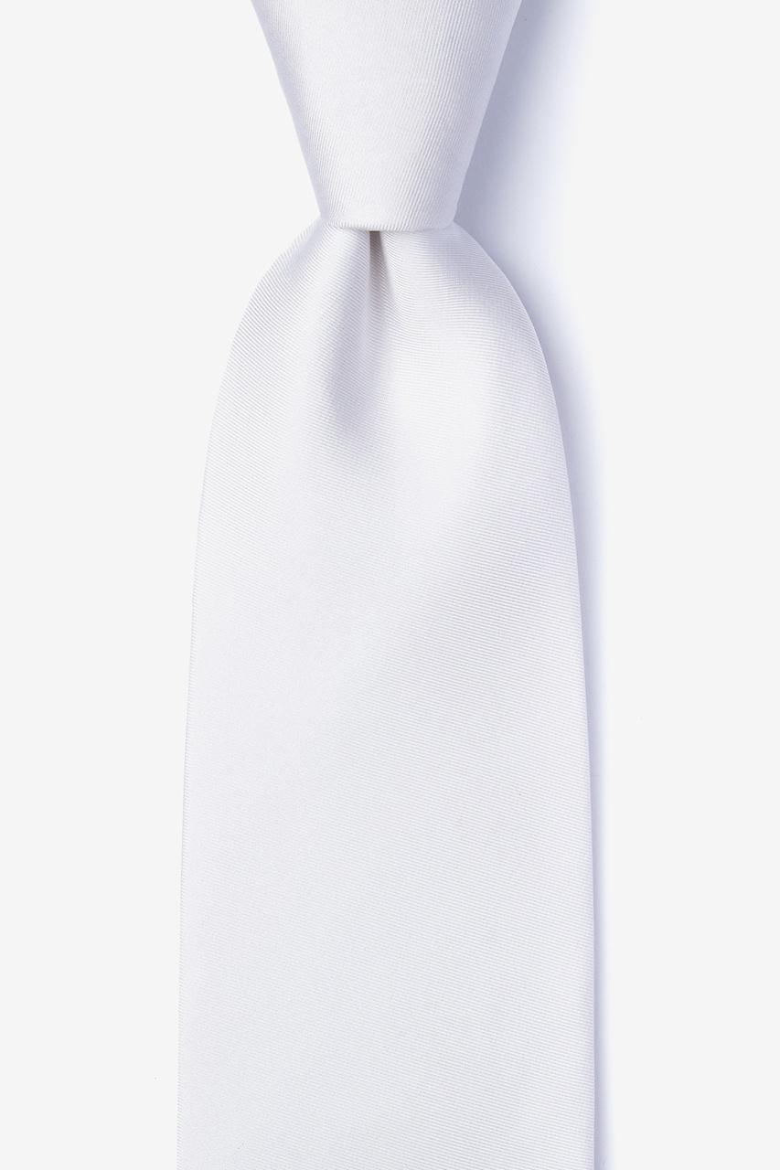 alynn White White 100% silk Extra Long Tie