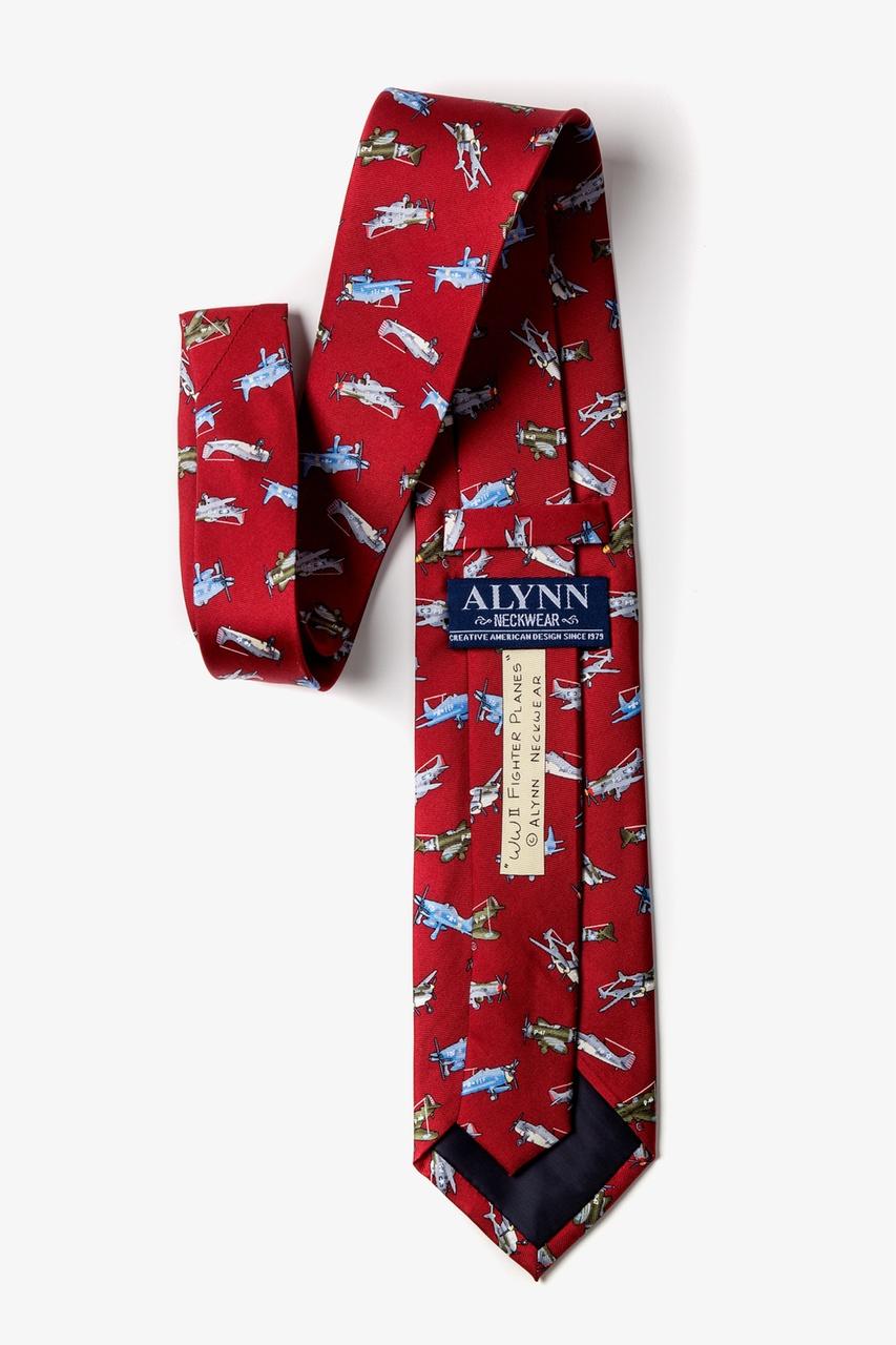 Alynn WWII Fighter Planes Red 100% Silk Tie