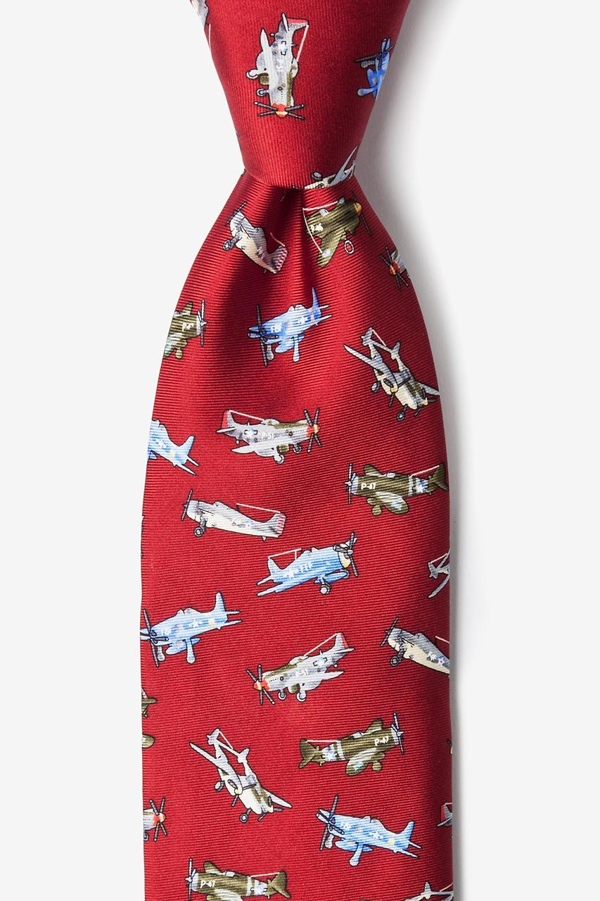 alynn WWII Fighter Planes red 100% silk Tie