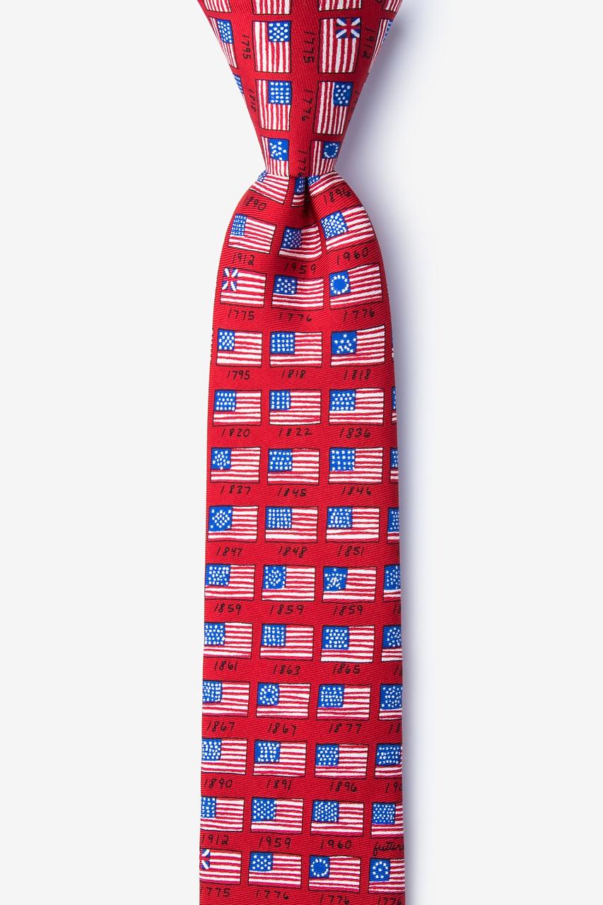 alynn American Flag History red 100% silk Skinny Tie
