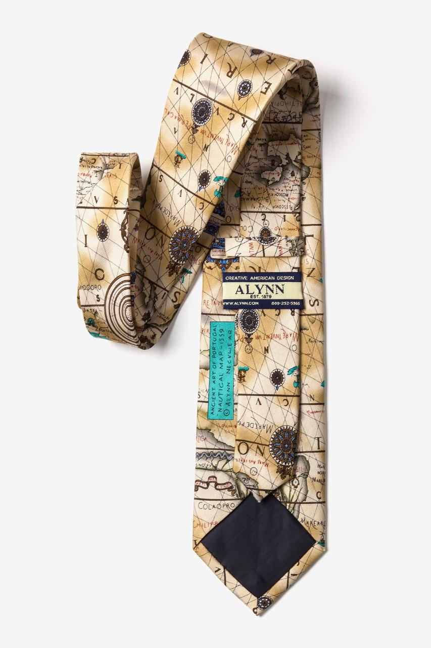 Alynn Ancient Art Of Portugal Map Off White 100% Silk Tie