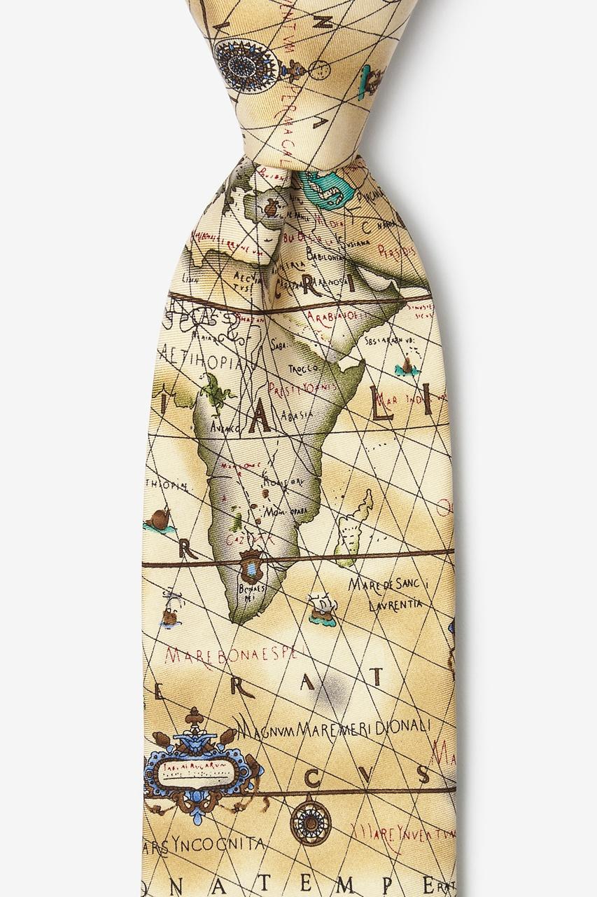 alynn Ancient Art of Portugal Map off white 100% silk Tie