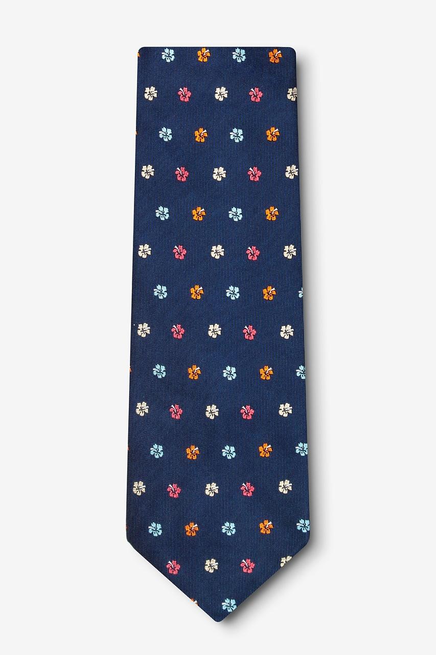 Alynn Awesome Blossoms Navy Blue 100% Silk Extra Long Tie