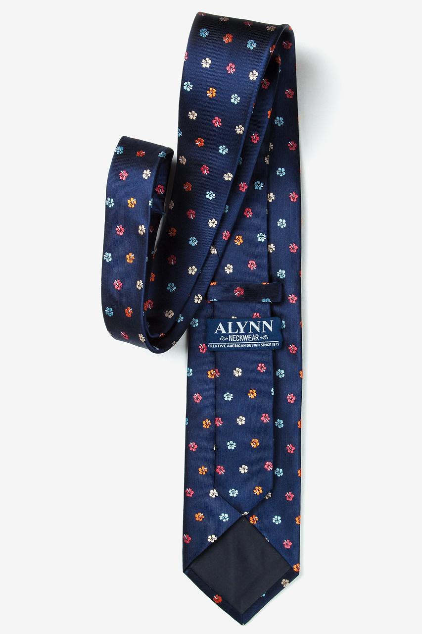 Alynn Awesome Blossoms Navy Blue 100% Silk Extra Long Tie
