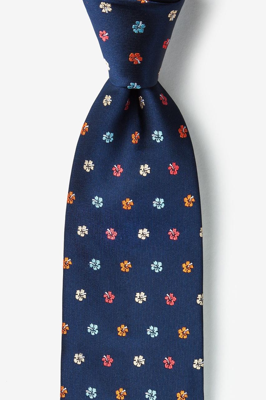 alynn Awesome Blossoms Navy Blue 100% silk Extra Long Tie