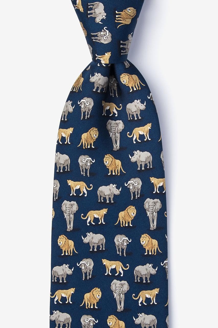 alynn Big Five Game of Africa Navy Blue 100% silk Tie