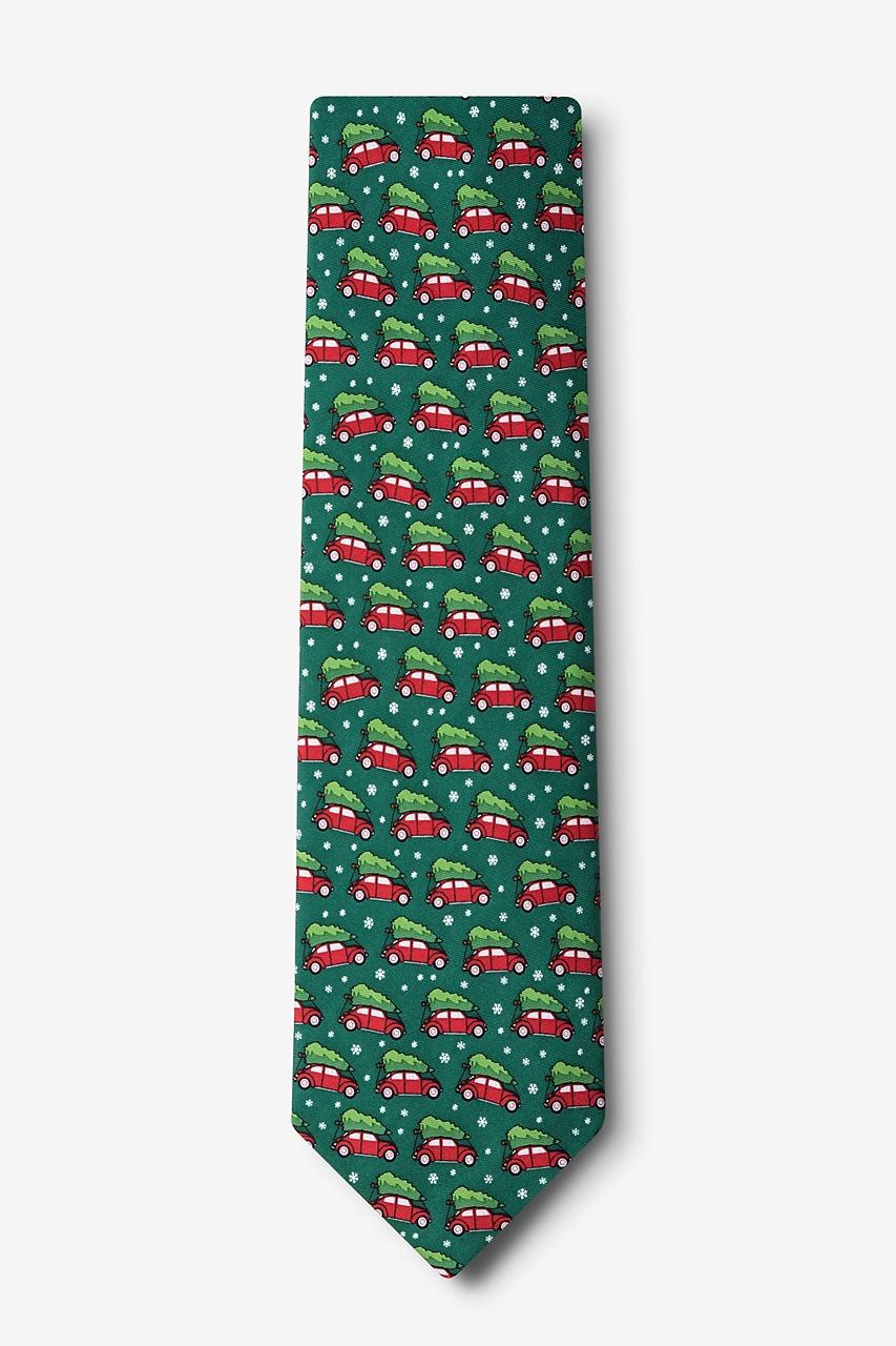 Alynn Christmas Car-ma Green 100% Silk Extra Long Tie