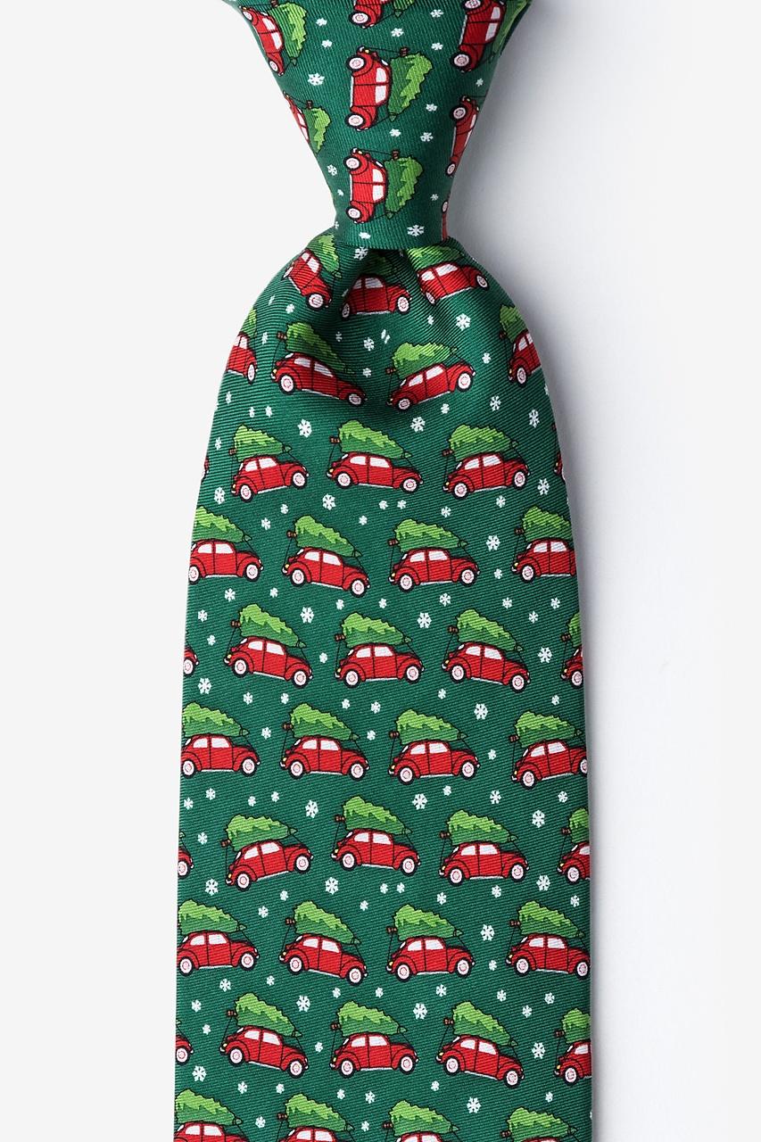 alynn Christmas Car-ma green 100% silk Extra Long Tie