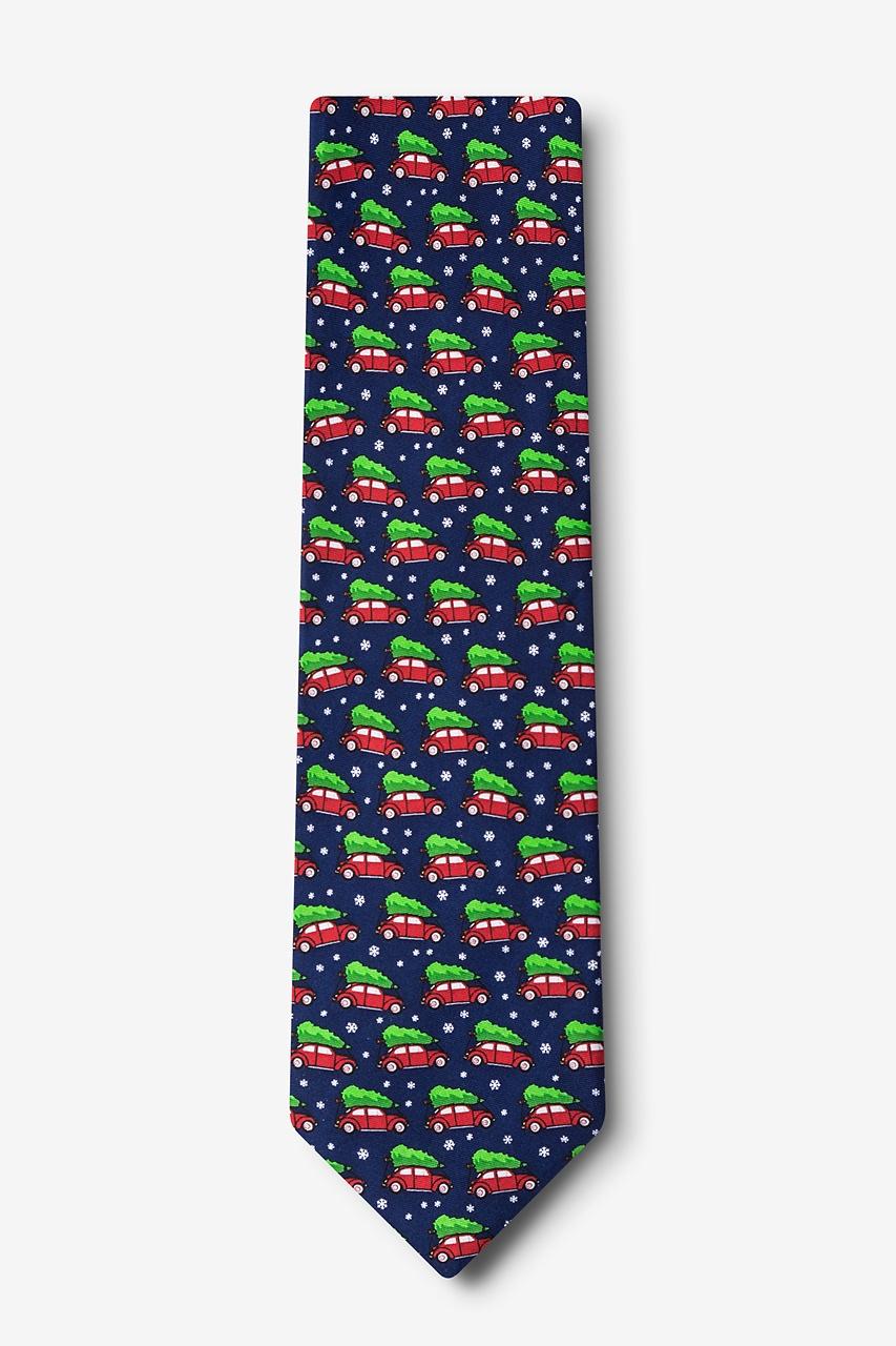 Alynn Christmas Car-ma Navy Blue 100% Silk Extra Long Tie