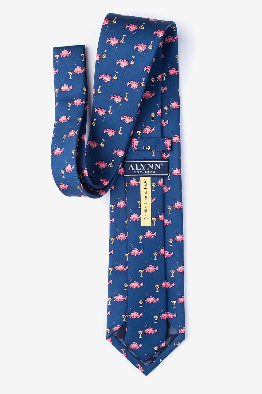 Alynn Drinks Like A Fish Navy Blue 100% Silk Extra Long Tie