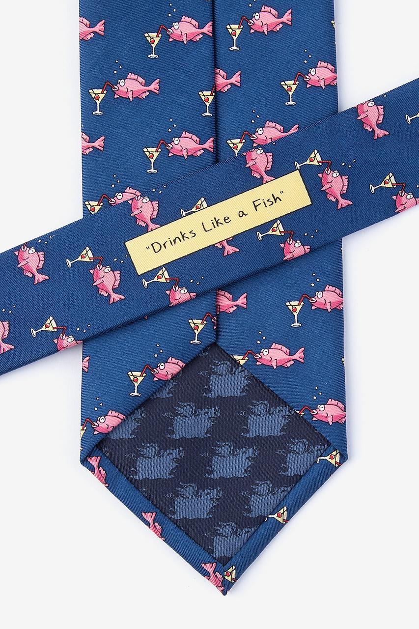 Alynn Drinks Like A Fish Navy Blue 100% Silk Extra Long Tie